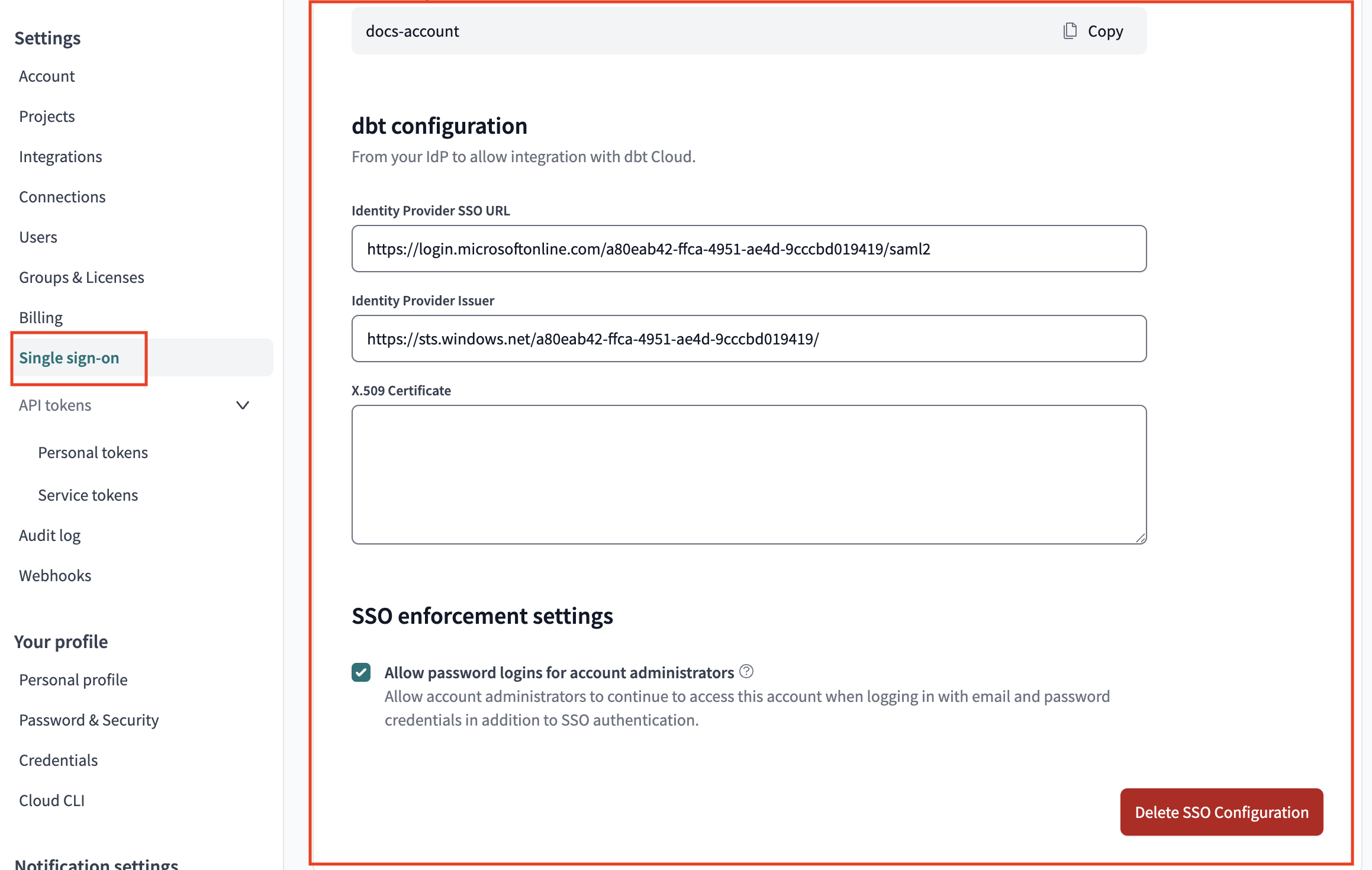 Configuring the application in dbt Configuring the application in dbt